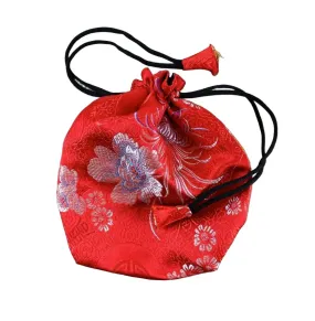 Red Silk Drawstring Mala Bag