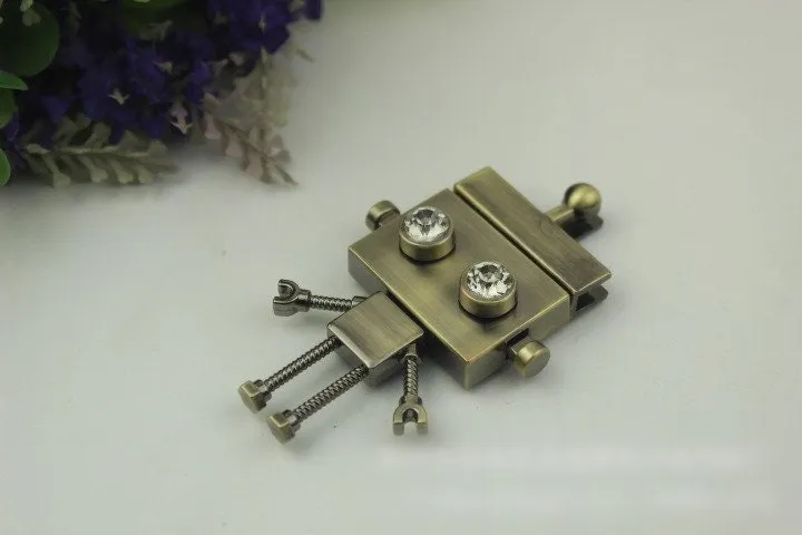 Robot Twist Turn Lock 75mm Purse Charm Organizer Luggage Hardware Antique Gold Lock And Key Closure Small Bag Clutch Metal Accessories