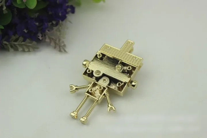 Robot Twist Turn Lock 75mm Purse Charm Organizer Luggage Hardware Antique Gold Lock And Key Closure Small Bag Clutch Metal Accessories