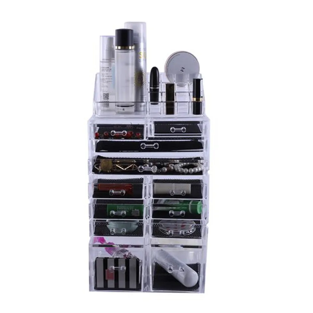 RONSHIN 4Pcs/Set Makeup Organizer Plastic Cosmetic Storage Drawers Display Box Transparent