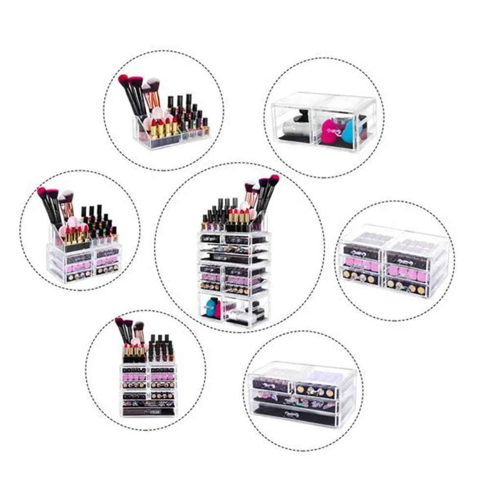 RONSHIN 4Pcs/Set Makeup Organizer Plastic Cosmetic Storage Drawers Display Box Transparent