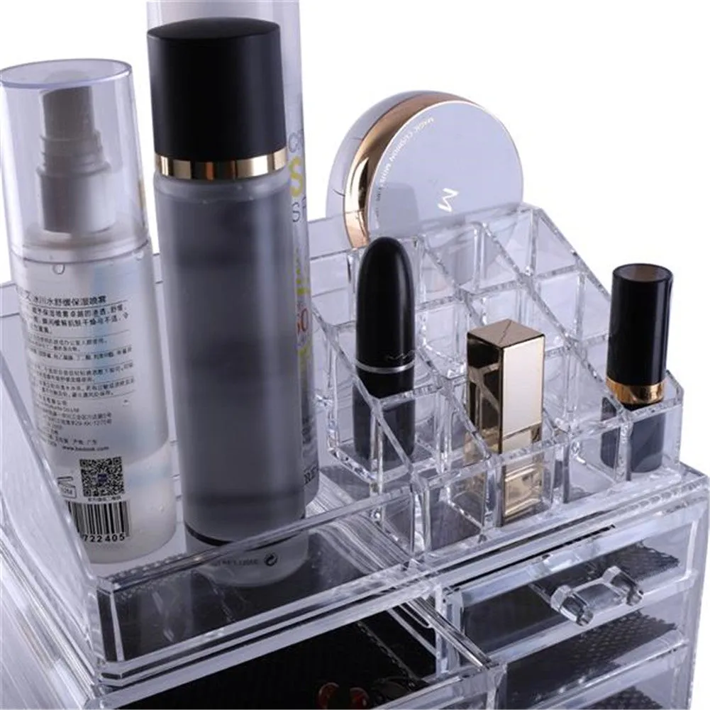 RONSHIN 4Pcs/Set Makeup Organizer Plastic Cosmetic Storage Drawers Display Box Transparent