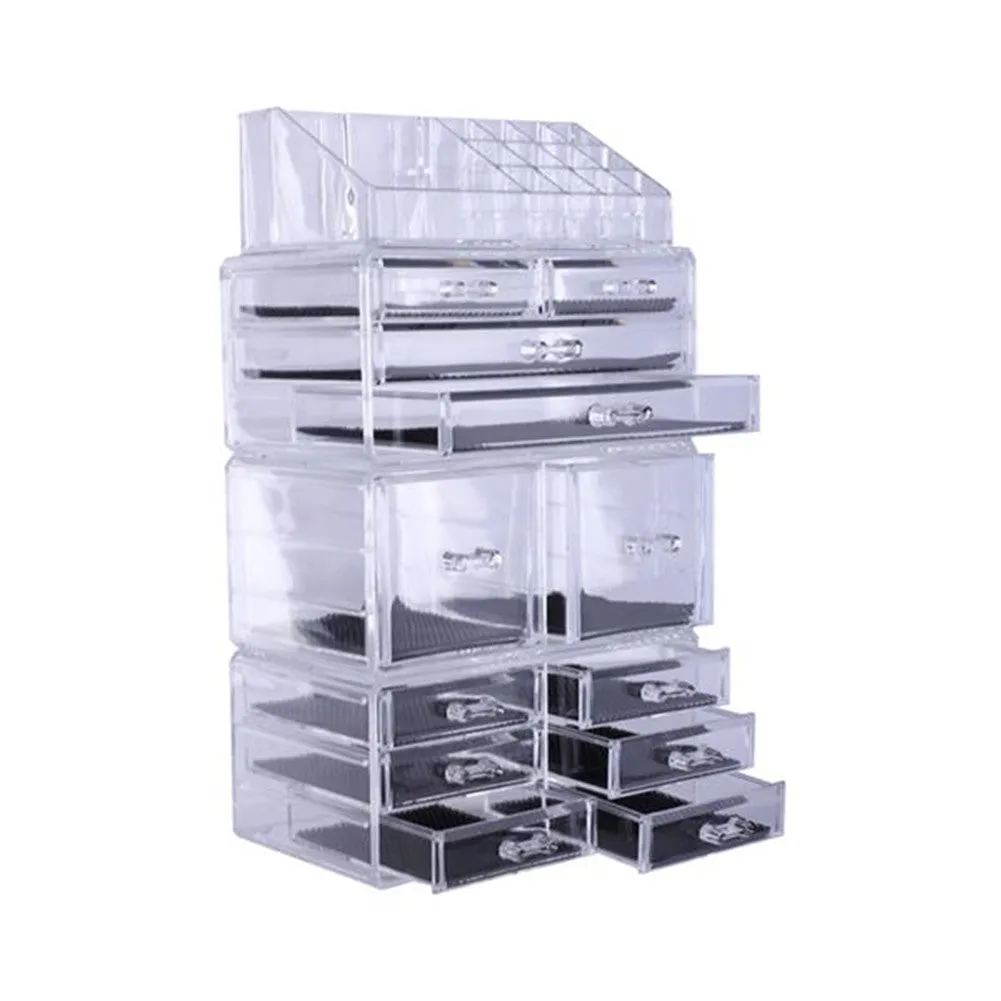 RONSHIN 4Pcs/Set Makeup Organizer Plastic Cosmetic Storage Drawers Display Box Transparent