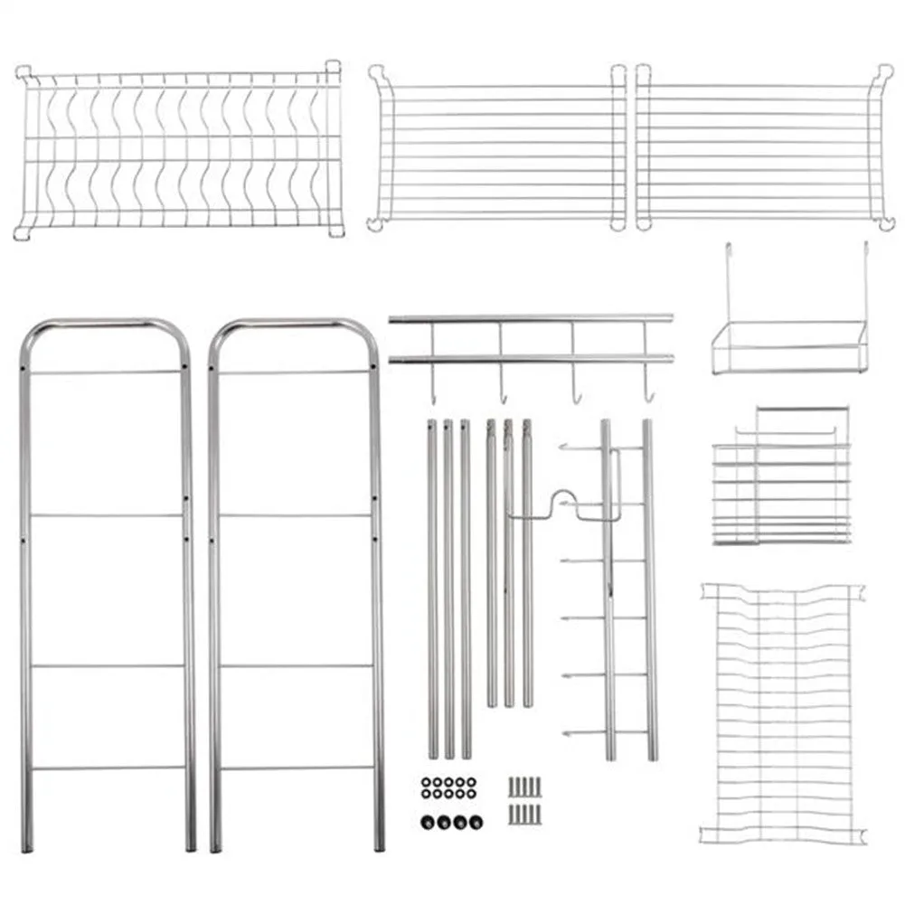 RONSHIN Double Layer Bowl Rack Shelf Dish Drainer 90cm Inner Length Kitchen Organizer Silver