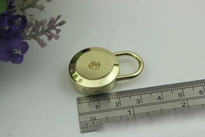 Round Keyless Switch Padlock 35mm Charm Organizer Luggage Hardware Gold Lock And Key Closure Small Bag Clutch Metal Accessories Wholesale