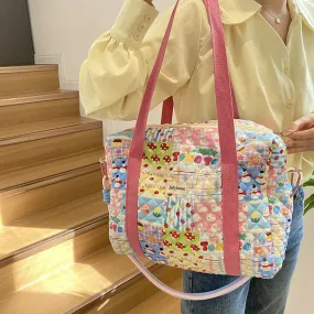 Sohiwoo New Style Fashion Cotton Mommy Shoulder Bag Colorful Pattern Multifunctional Handbag Large Capacity Shopper Tote Bags