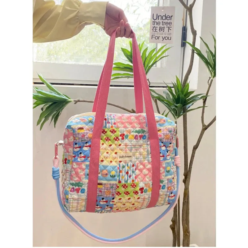 Sohiwoo New Style Fashion Cotton Mommy Shoulder Bag Colorful Pattern Multifunctional Handbag Large Capacity Shopper Tote Bags