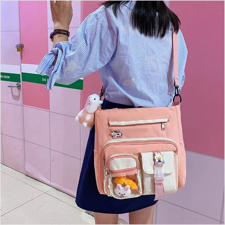 Solid Multi Pockets Nylon School Bag