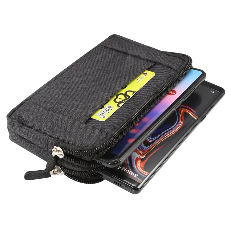 Sports Denim Universal Phone Bag Waist Bag for 5.5~6.3 inch Smartphones, Size: L (Black)