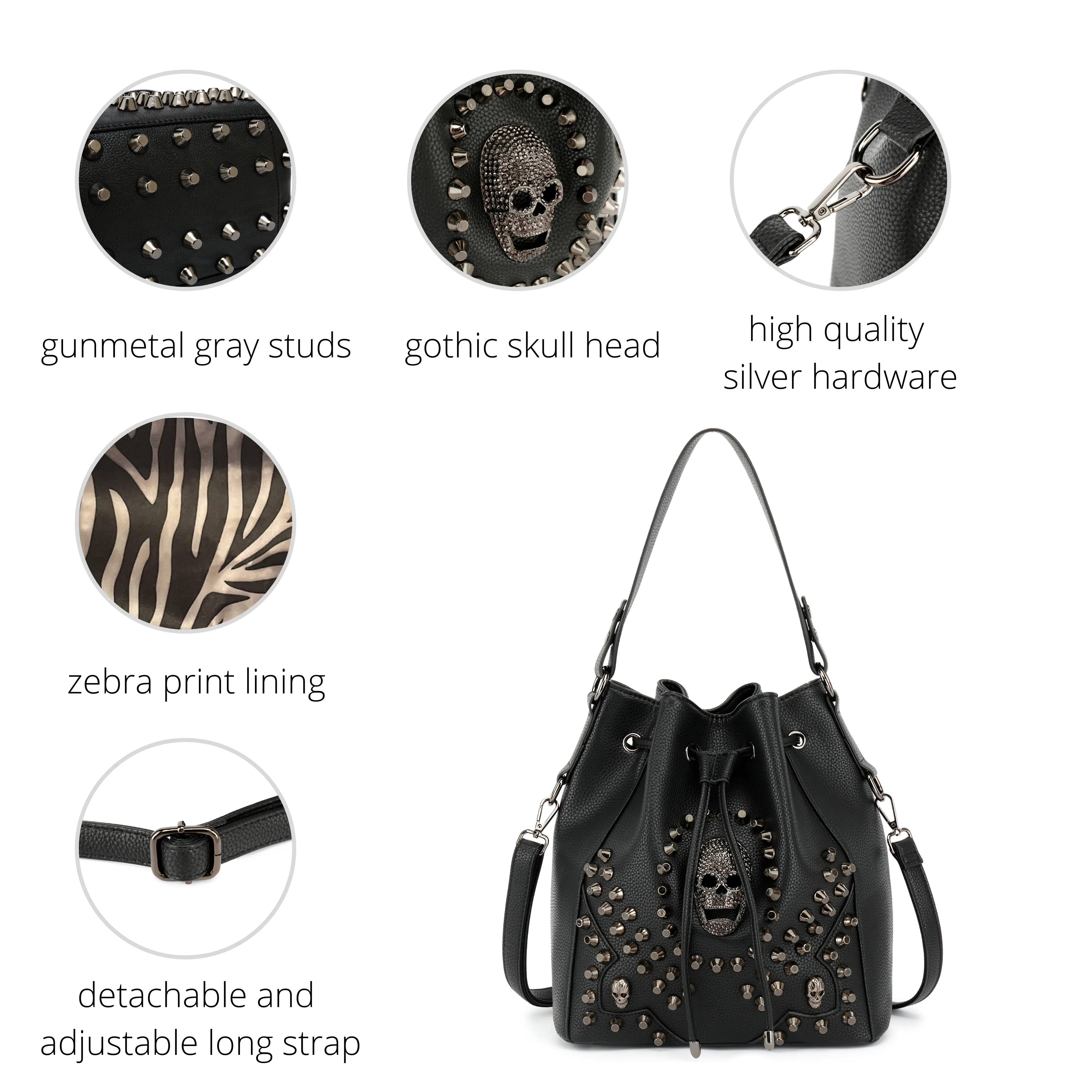 Studded Skull Bucket Bag H141701A