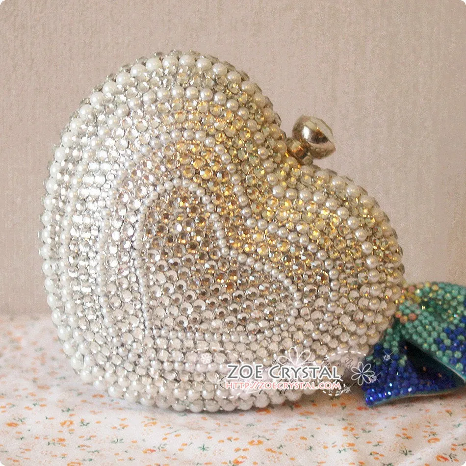 Stylish Bling and Sparkly Crystal Heart Clutch - Bridal / Bridesmaid / Wedding Clutch