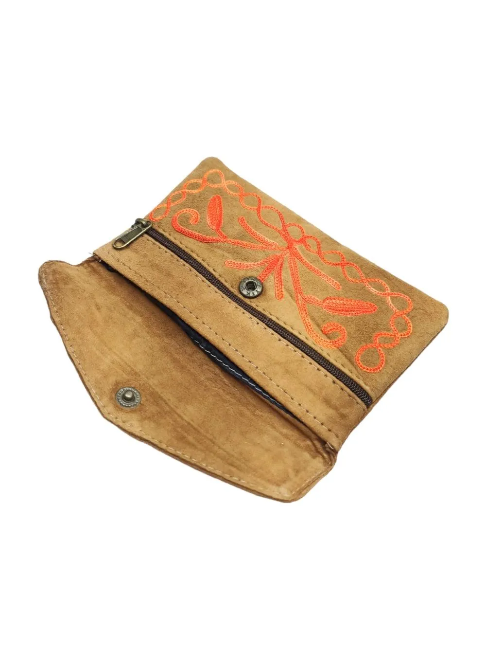 Suede Leather Flap Purse | Kashmiri Flap Purse | 6" Zip Purse