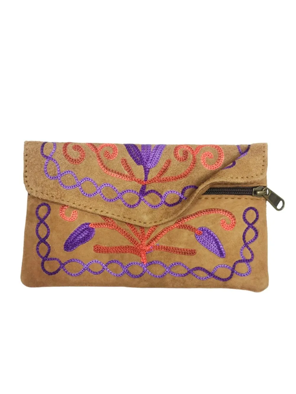 Suede Leather Flap Purse | Kashmiri Flap Purse | 6" Zip Purse