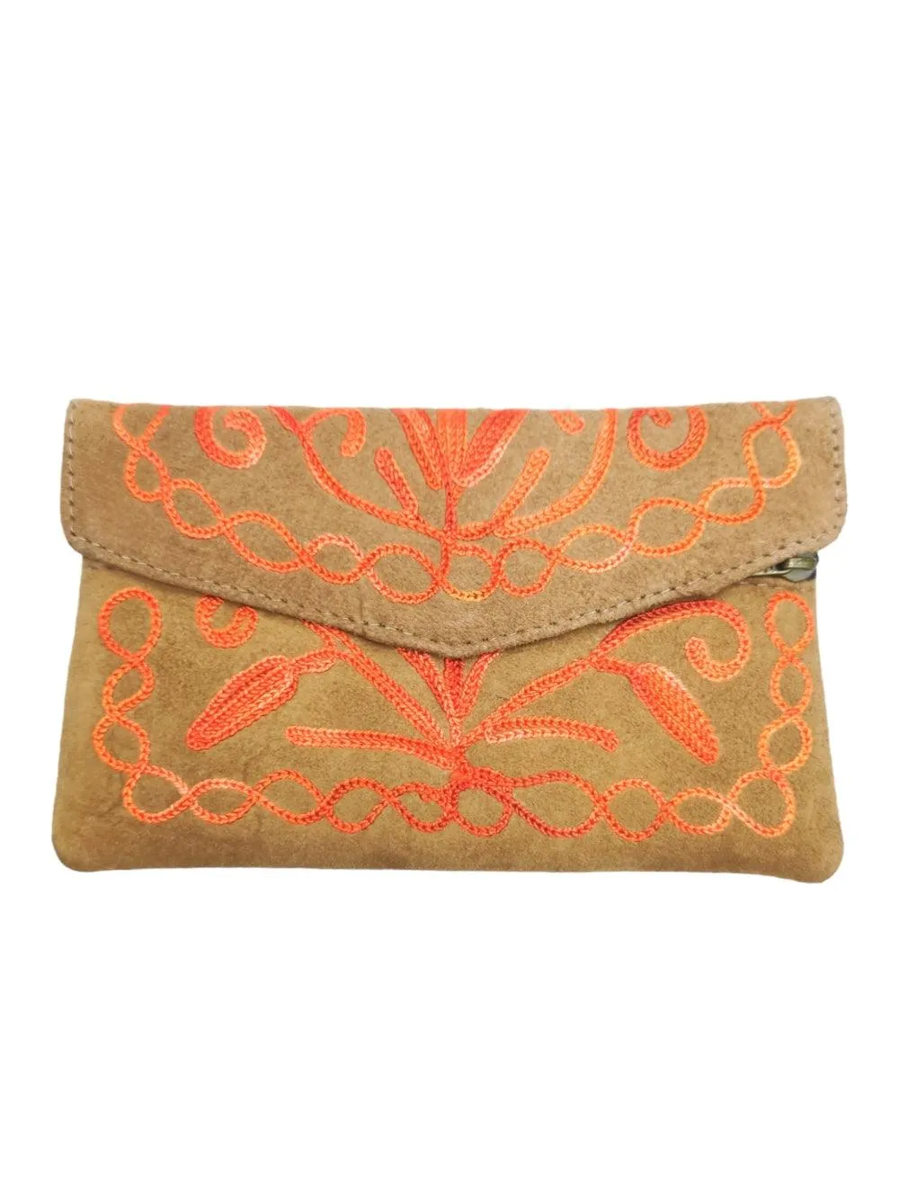 Suede Leather Flap Purse | Kashmiri Flap Purse | 6" Zip Purse