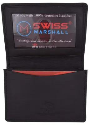 Swiss Marshall Men's RFID Blocking Premium Leather Expandable Small Credit Card ID Business Card Holder Wallet