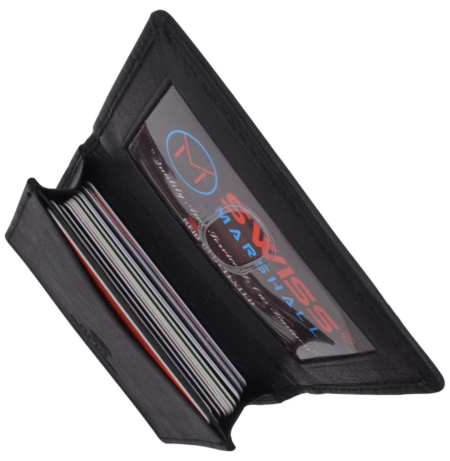 Swiss Marshall Men's RFID Blocking Premium Leather Expandable Small Credit Card ID Business Card Holder Wallet