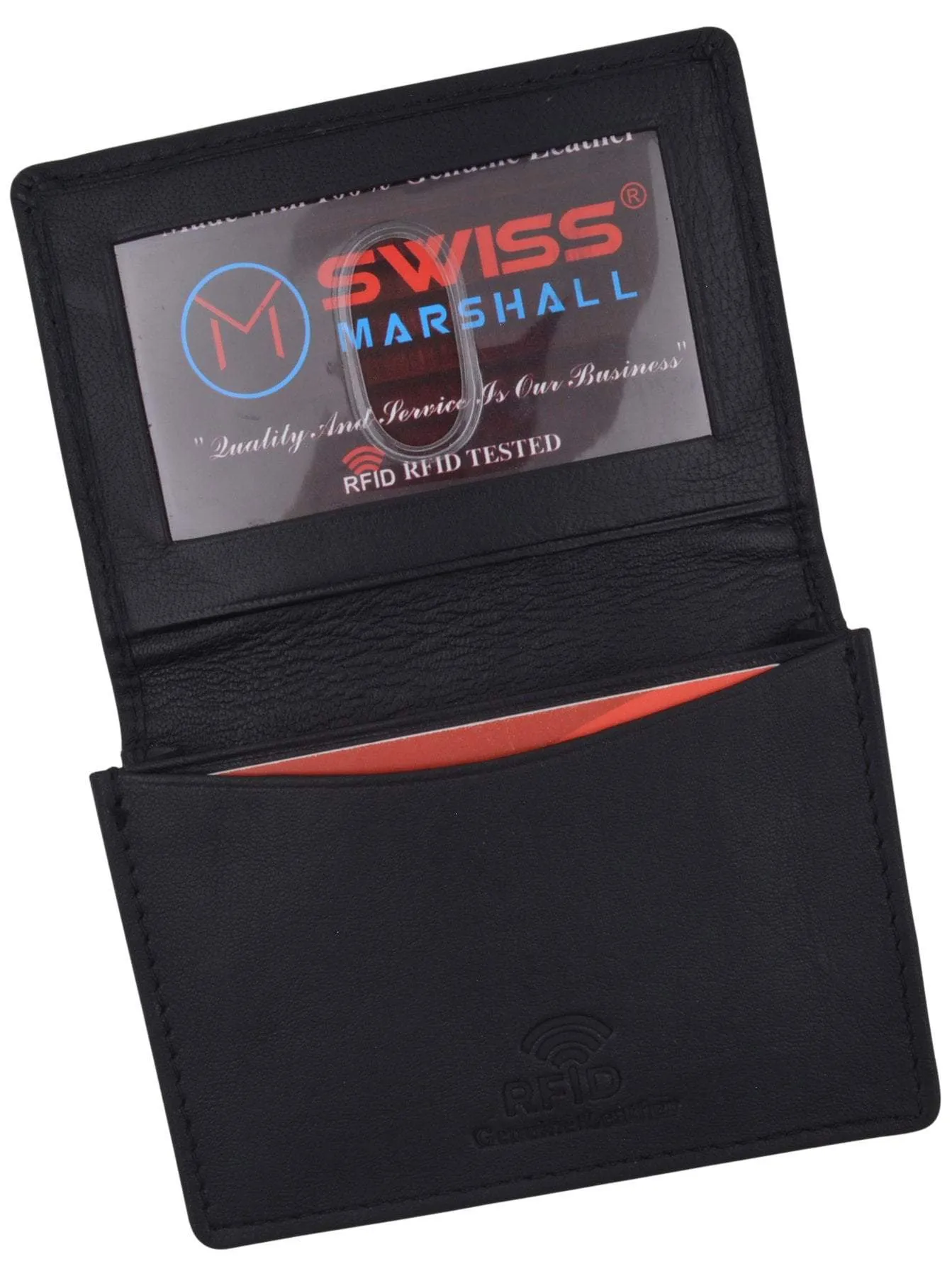 Swiss Marshall Men's RFID Blocking Premium Leather Expandable Small Credit Card ID Business Card Holder Wallet