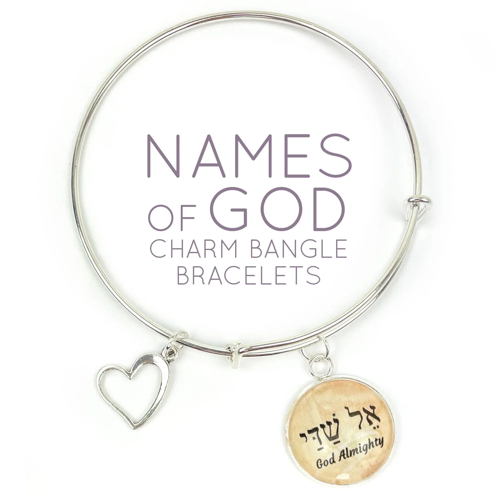 The Lord Who Heals – Yahweh Rapha – Hebrew Names of God Charm Bangle Bracelet, Silver