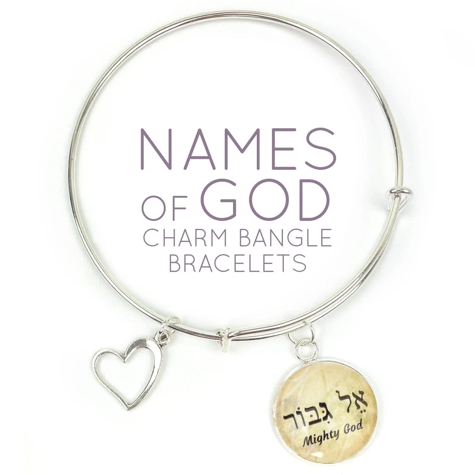 The Lord Who Heals – Yahweh Rapha – Hebrew Names of God Charm Bangle Bracelet, Silver