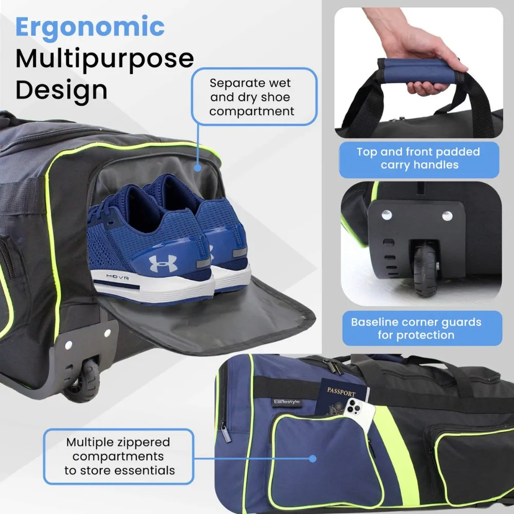 Travel Duffel Bag on Wheels with 5 Compartments - 85.5 Litres