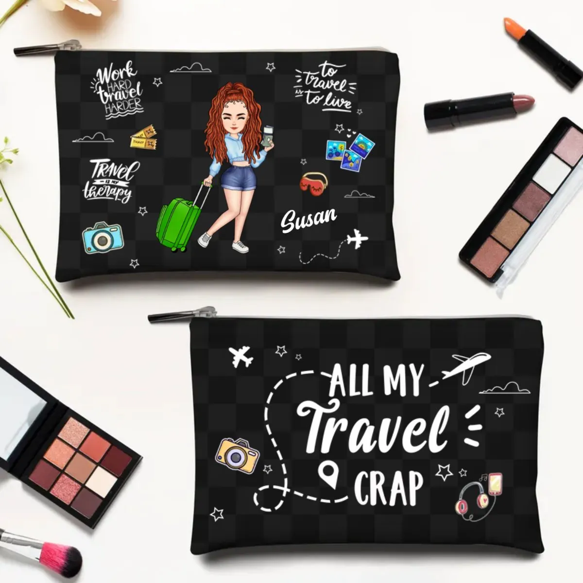 Traveling Lovers - Travel Is My Therapy All My Travel Crap - Personalized Cosmetic Bag