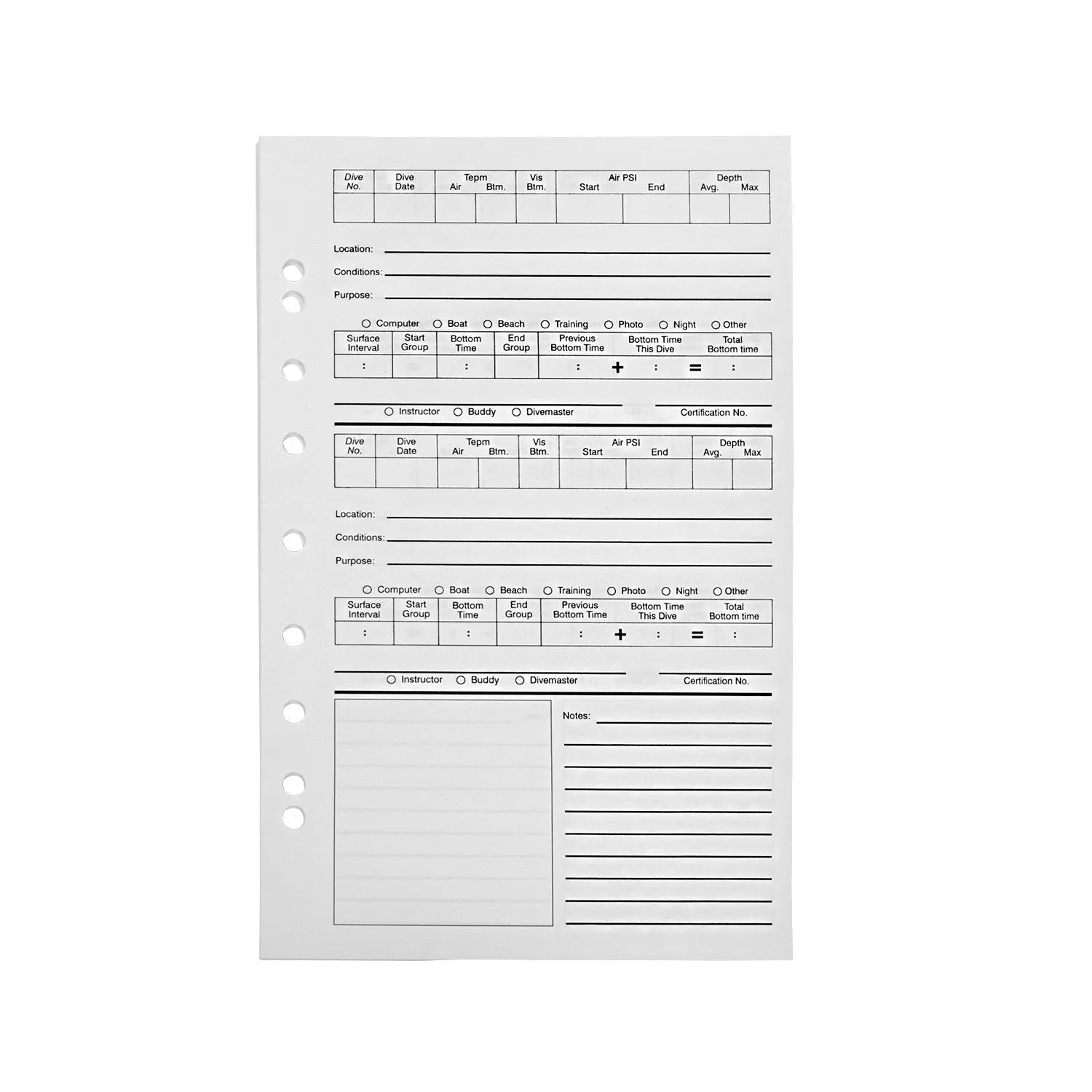 Trident 3 Ring Log Refill Sheets Pages