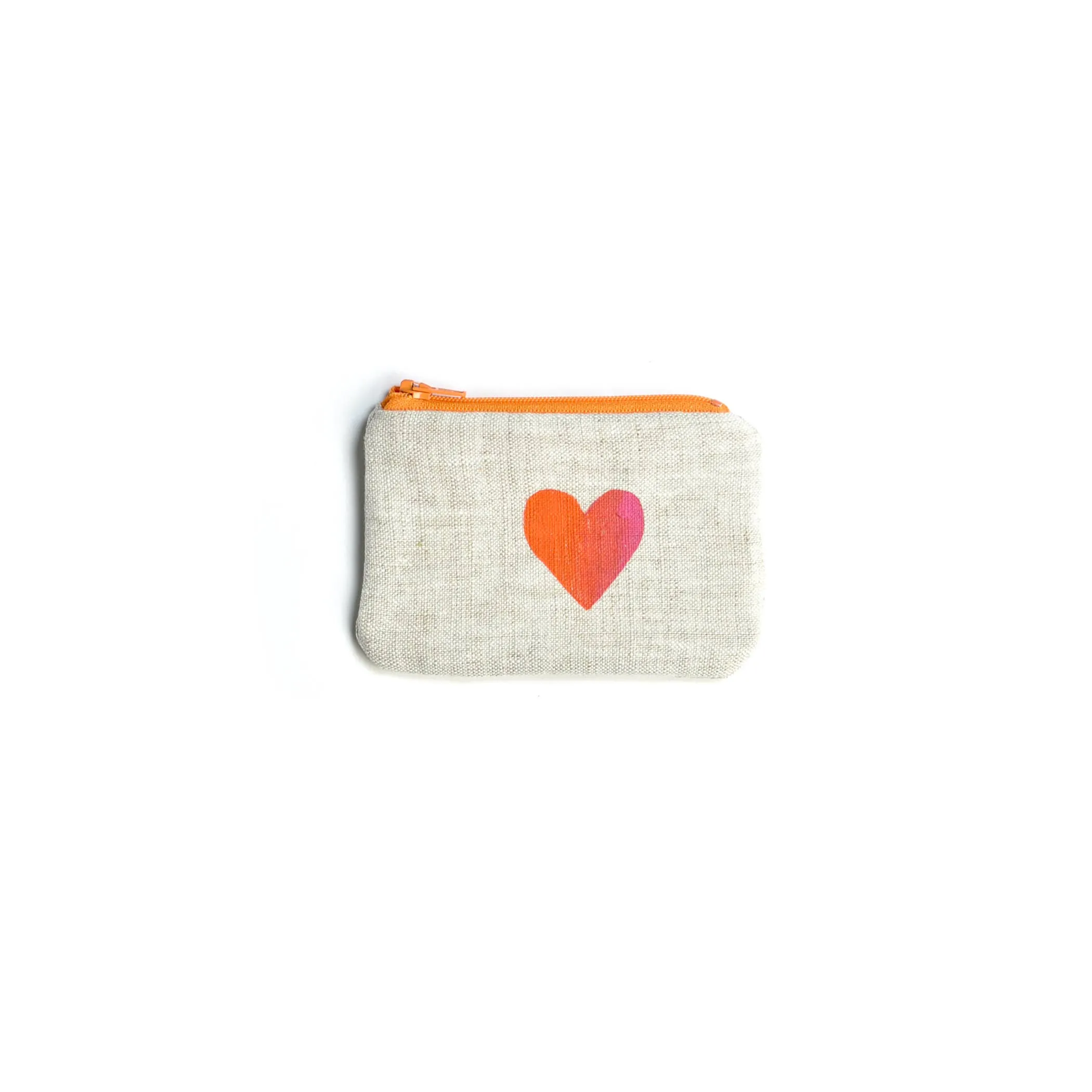 Two-tone Heart Blockprint Linen Coin Purse