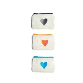 Two-tone Heart Blockprint Linen Coin Purse