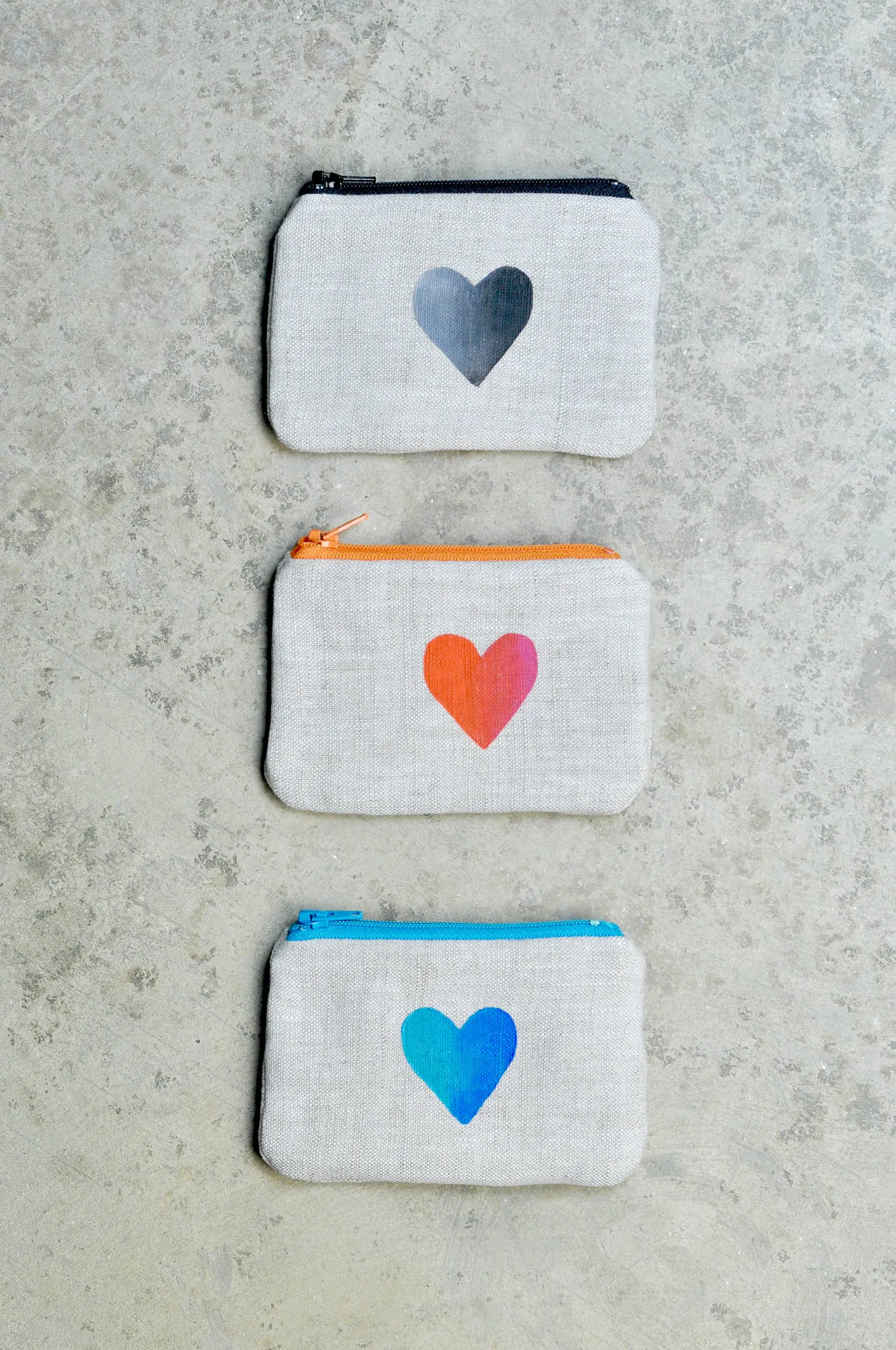 Two-tone Heart Blockprint Linen Coin Purse