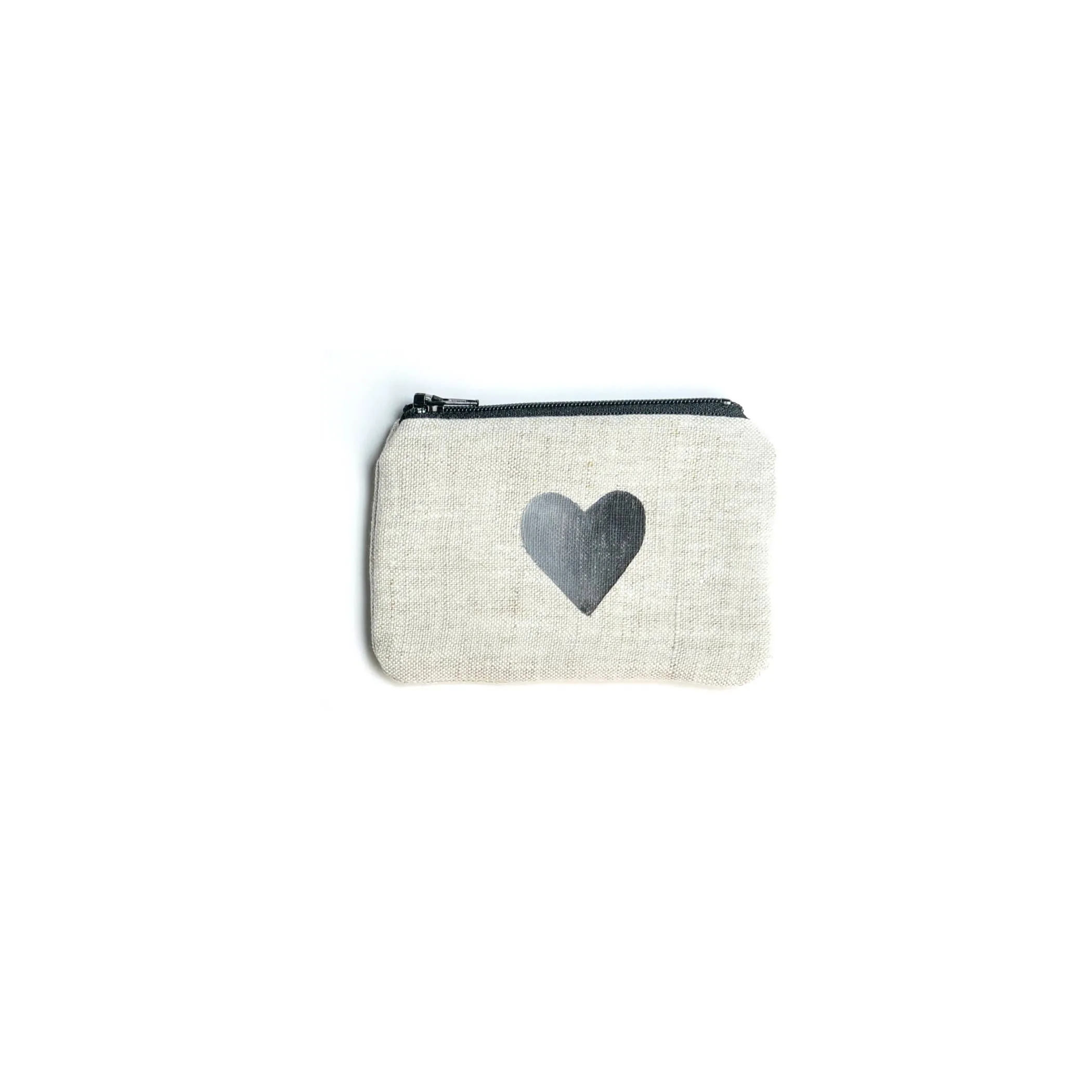 Two-tone Heart Blockprint Linen Coin Purse