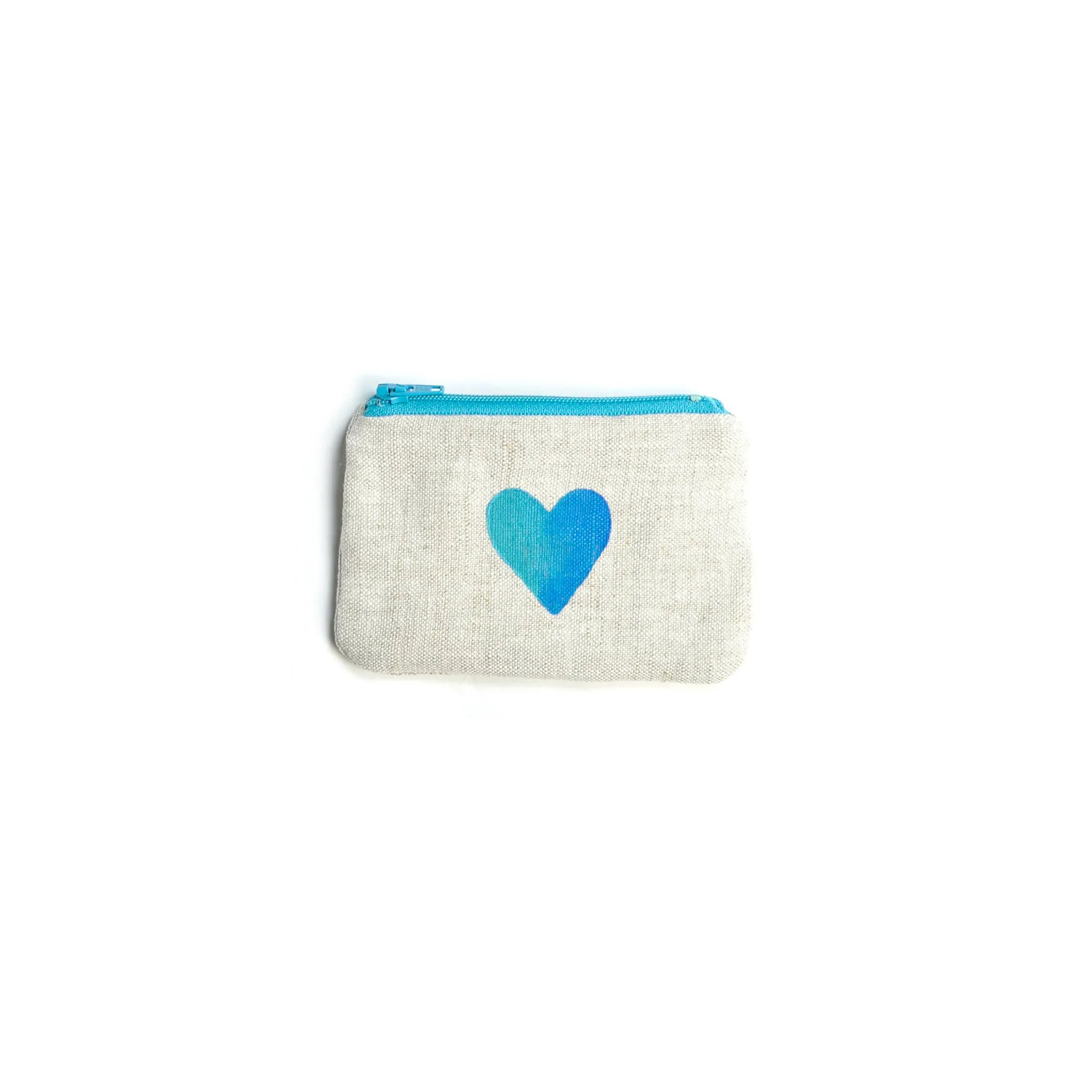 Two-tone Heart Blockprint Linen Coin Purse