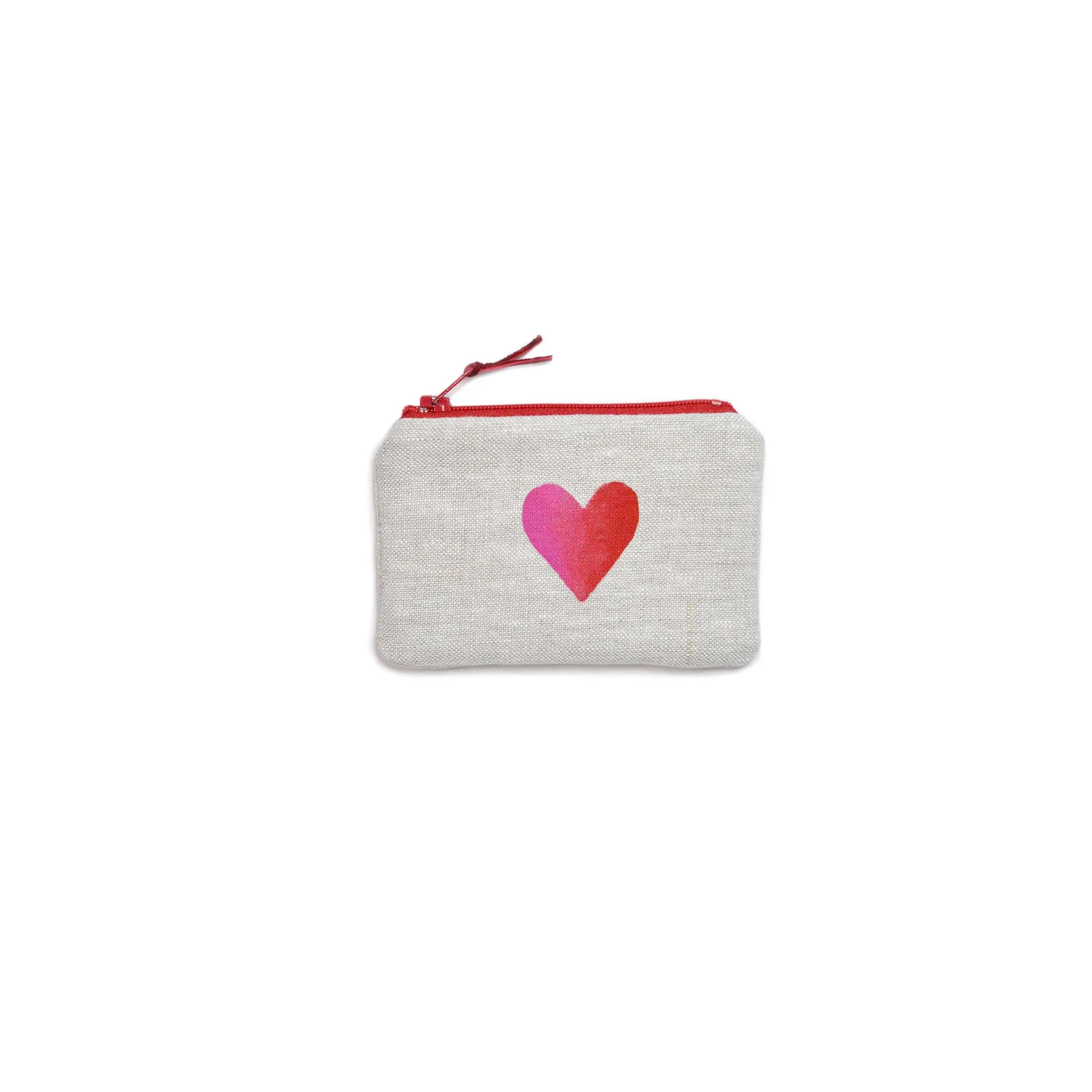 Two-tone Heart Blockprint Linen Coin Purse