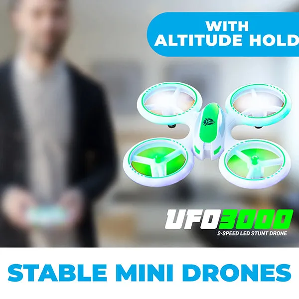 UFO 3000 - Speed LED Mini Stunt Drone for Beginners, Remote Control, 4 Channels - Ages 14 