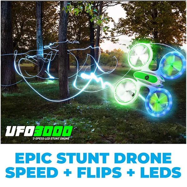 UFO 3000 - Speed LED Mini Stunt Drone for Beginners, Remote Control, 4 Channels - Ages 14 