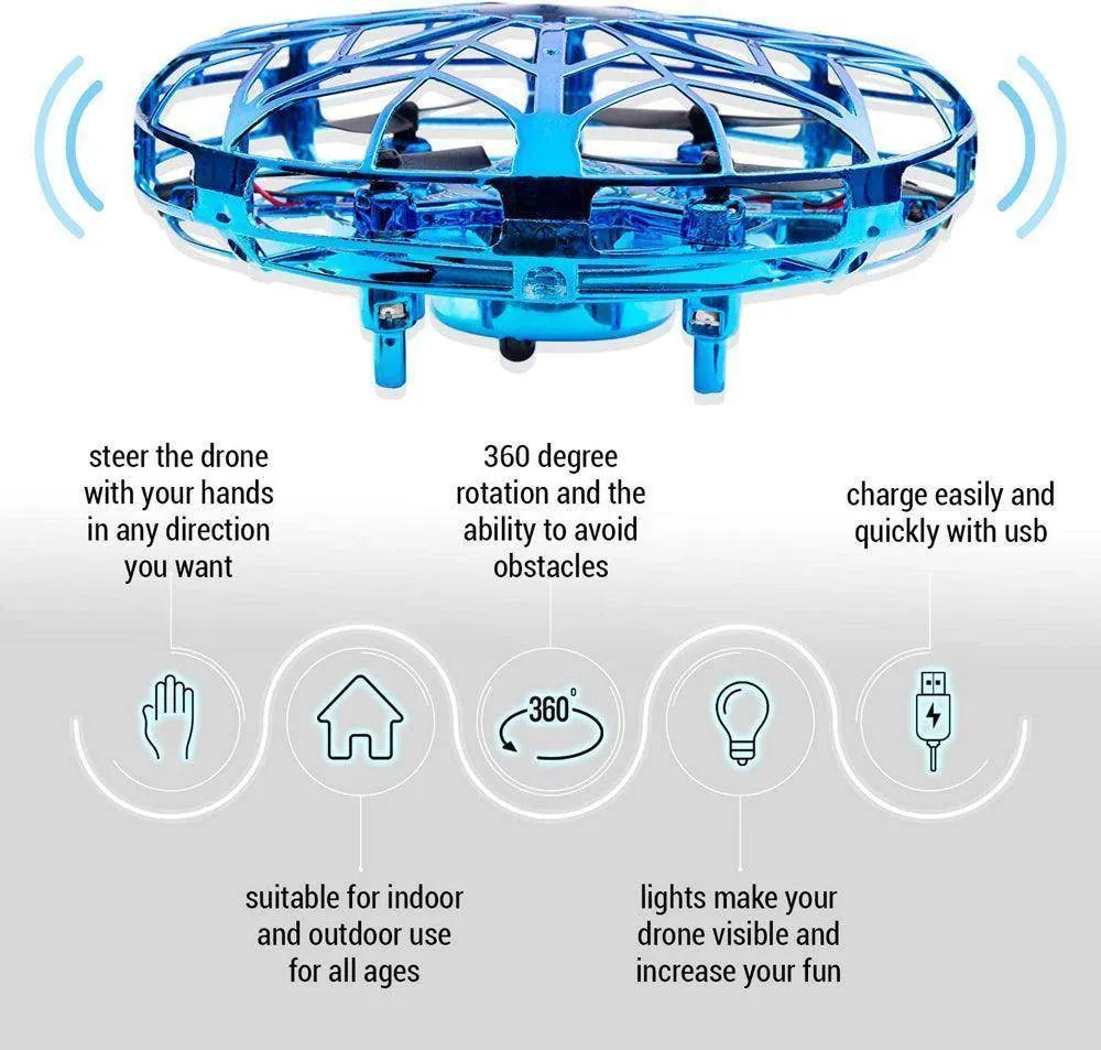 UFO Drone - Hand Controlled Auto-Avoiding Obstacles LED Lights Mini Drone Flying Toy Gift for Kids