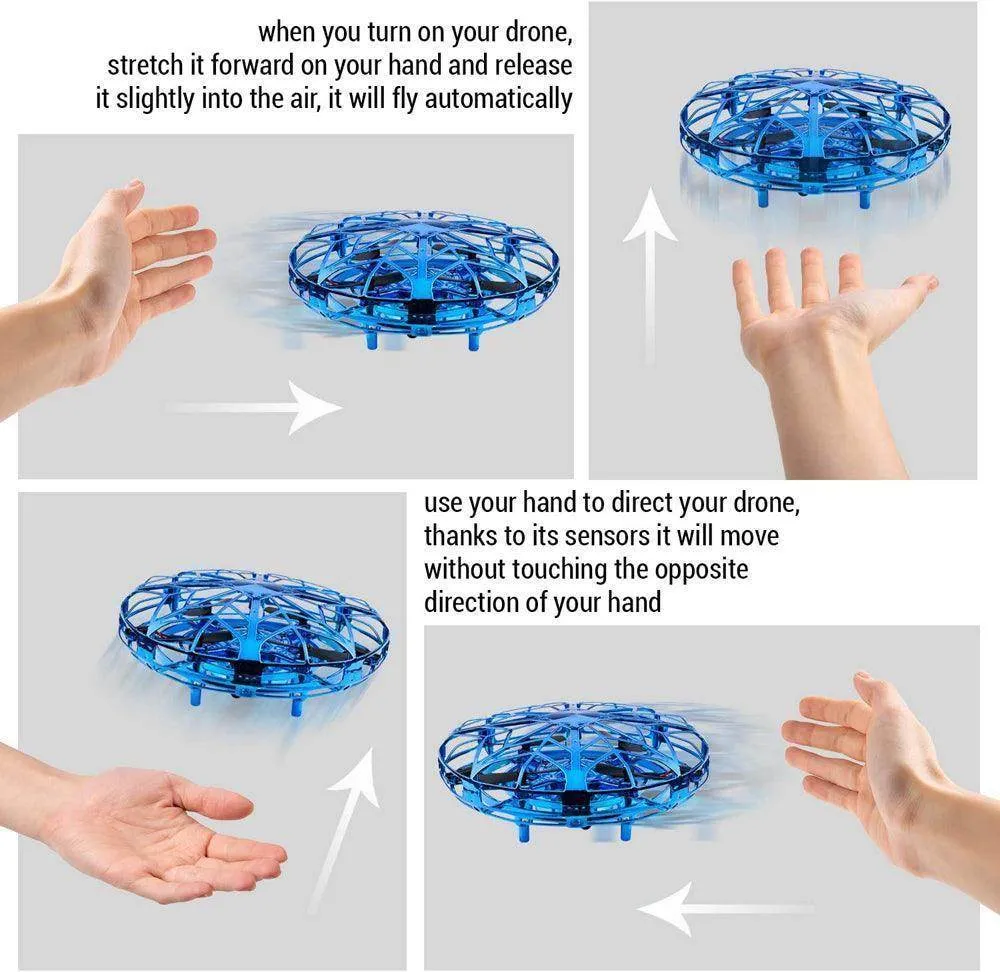 UFO Drone - Hand Controlled Auto-Avoiding Obstacles LED Lights Mini Drone Flying Toy Gift for Kids