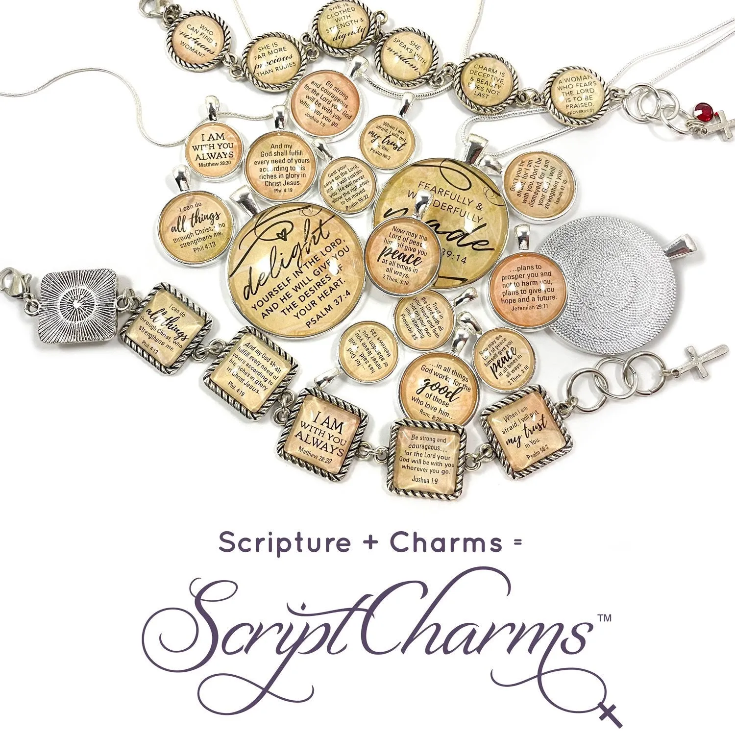 Until Heaven, Seek First, Greater is He – Silver-Plated Scripture Christian Pendant Necklaces (2 Sizes) – Add a Matching Charm Bangle!