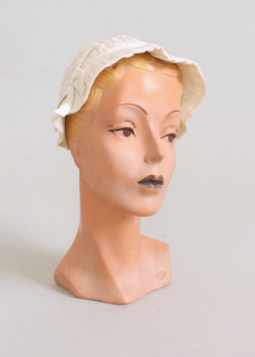 Vintage 1930s Summer White Bucket Hat