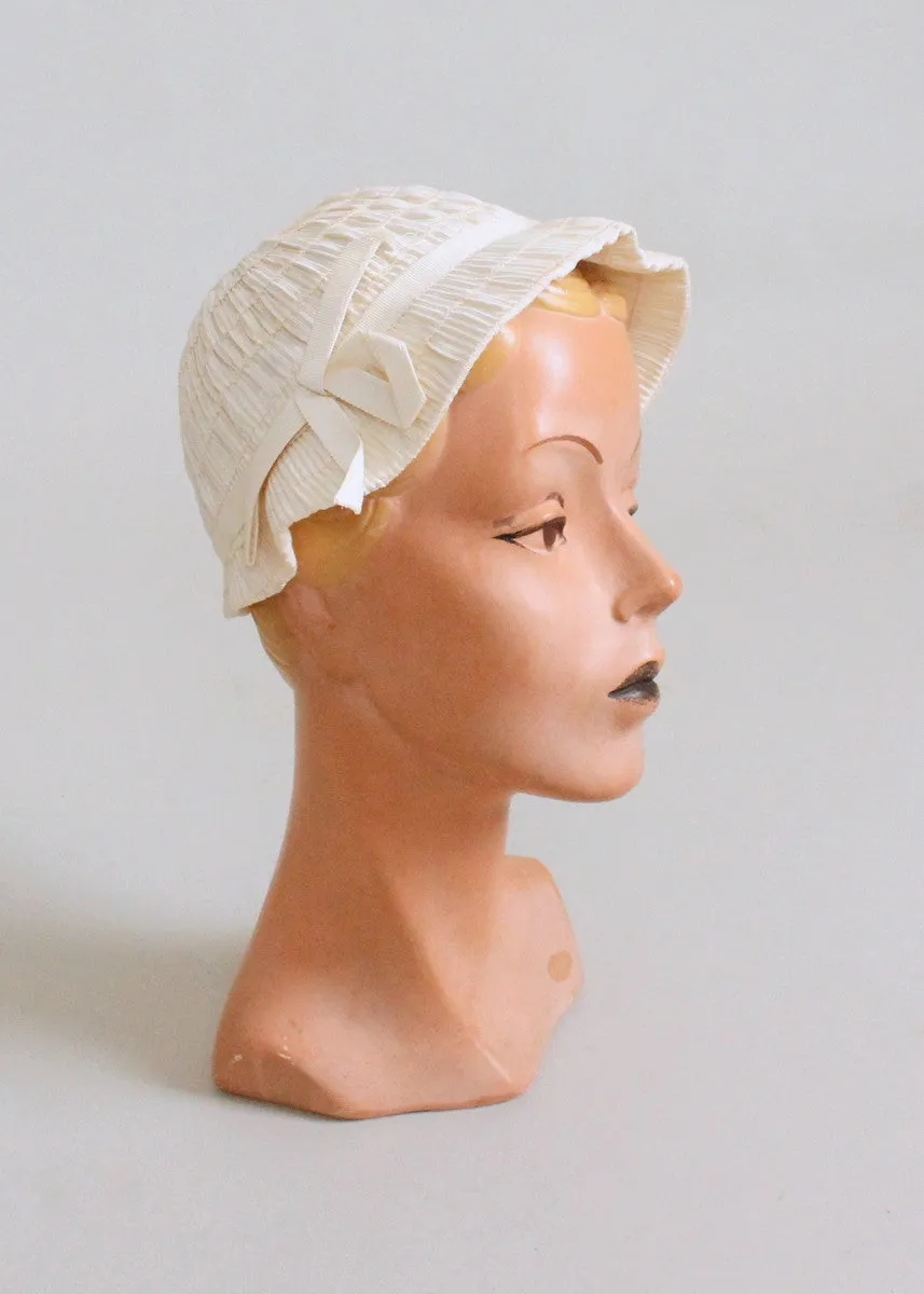 Vintage 1930s Summer White Bucket Hat