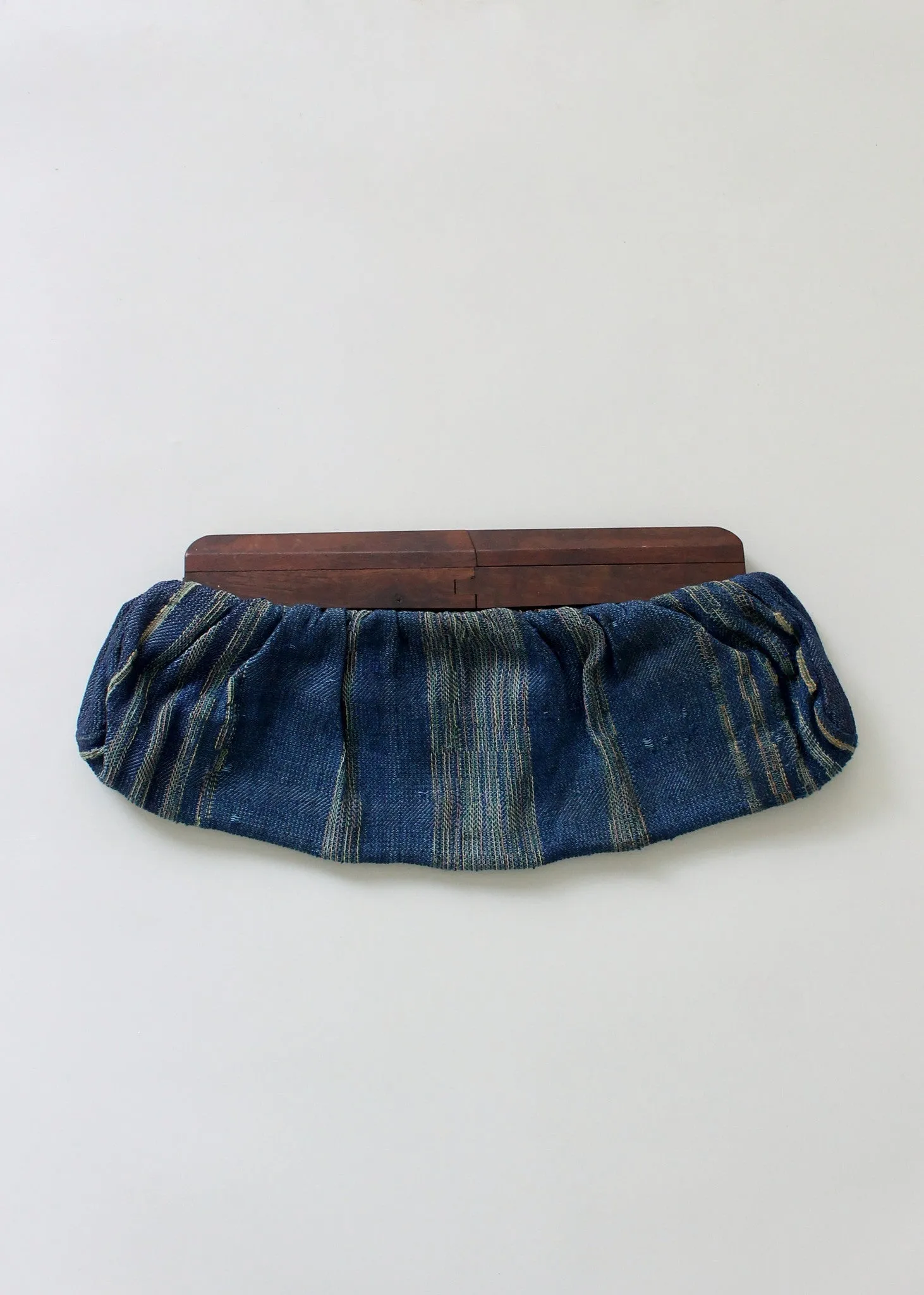 Vintage 1940s Blue Fabric Clutch with Wood Frame