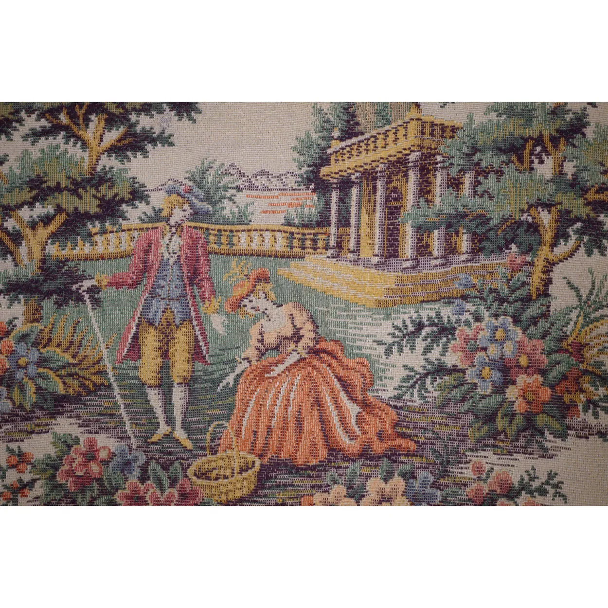 Vintage 1950s Tapestry Handbag Purse Colonial Courting Couple Scene