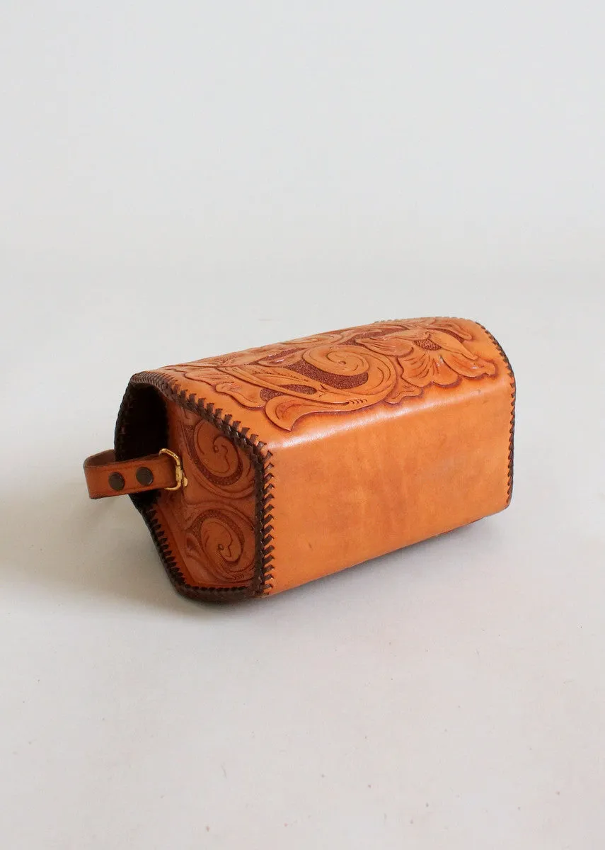 Vintage 1950s Tooled Leather Box Purse