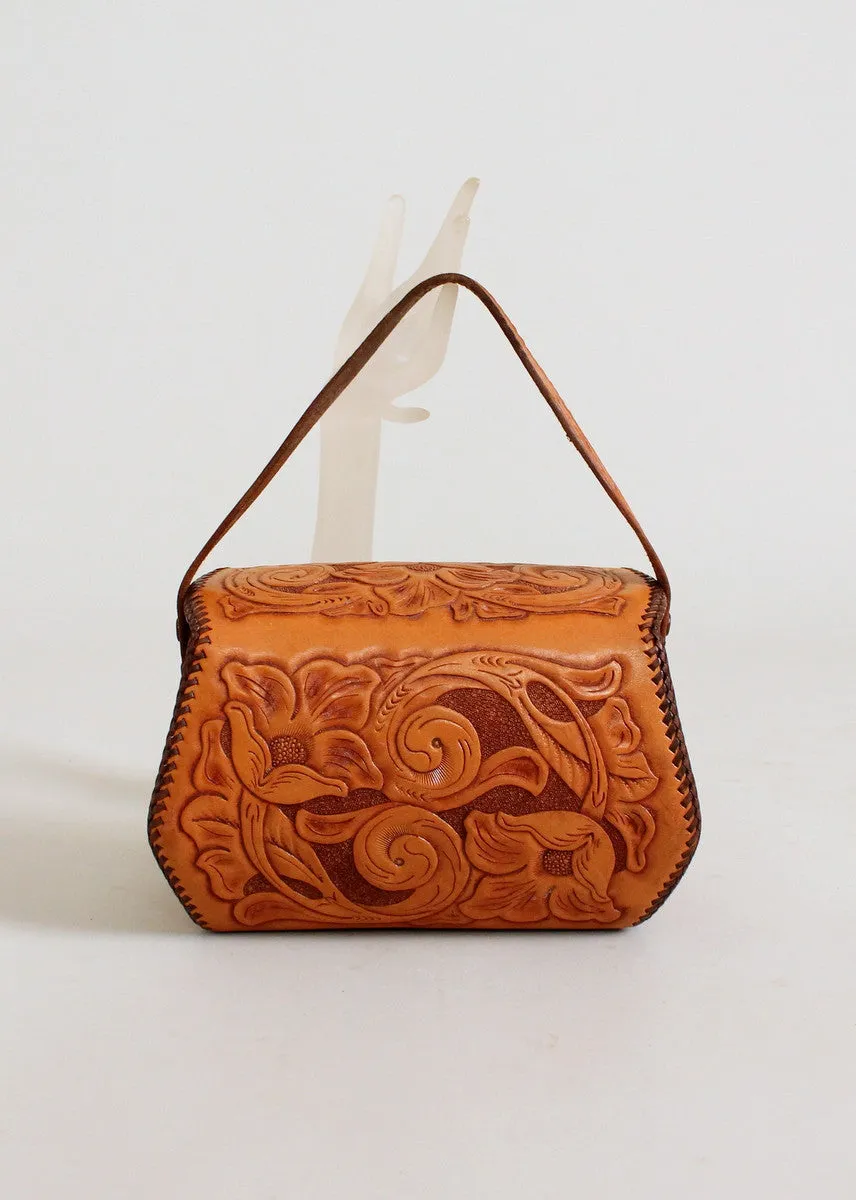 Vintage 1950s Tooled Leather Box Purse