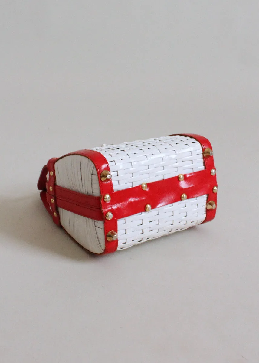 Vintage 1960s Red and White Wicker Purse