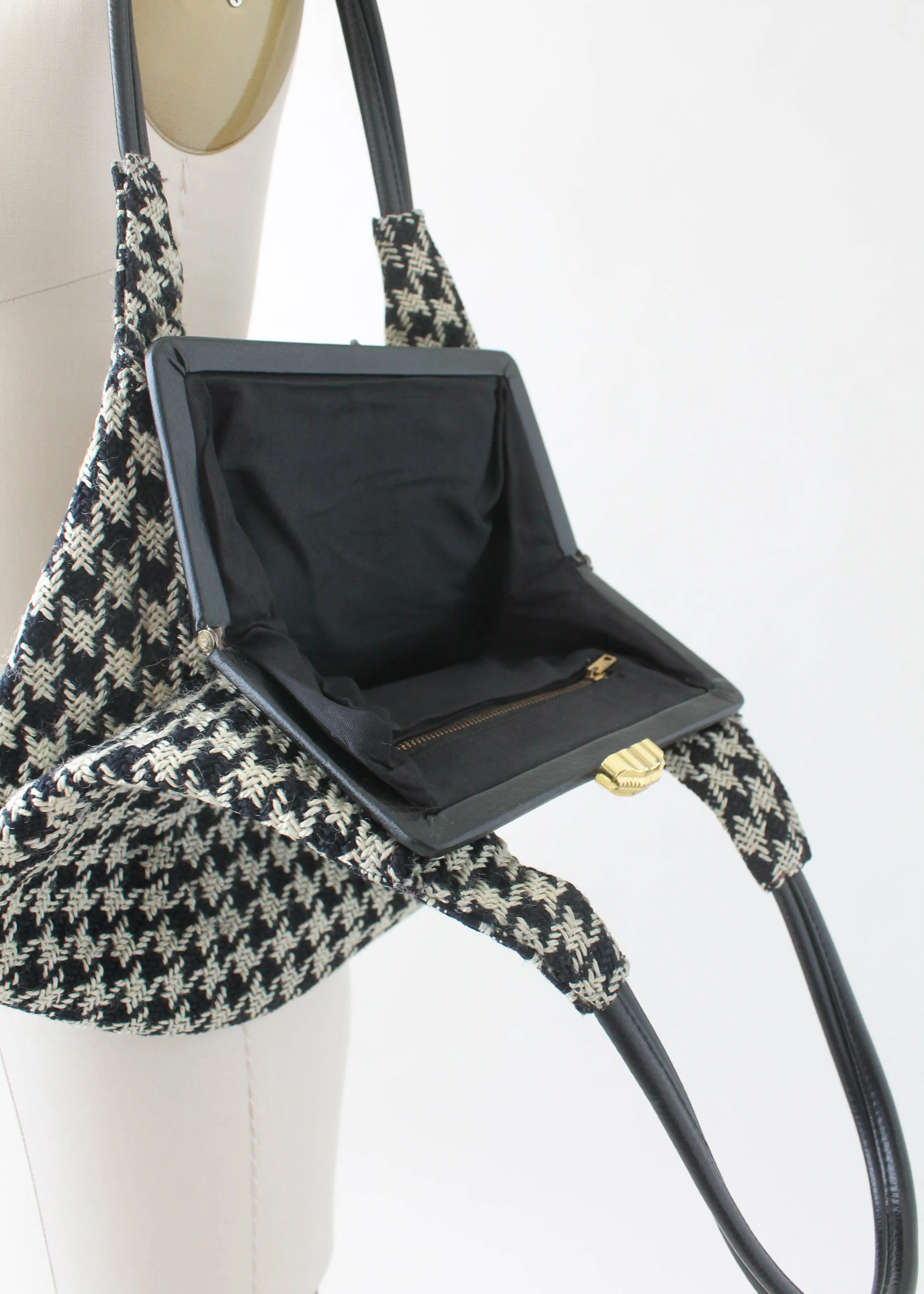 Vintage 1960s Wool Houndstooth Purse