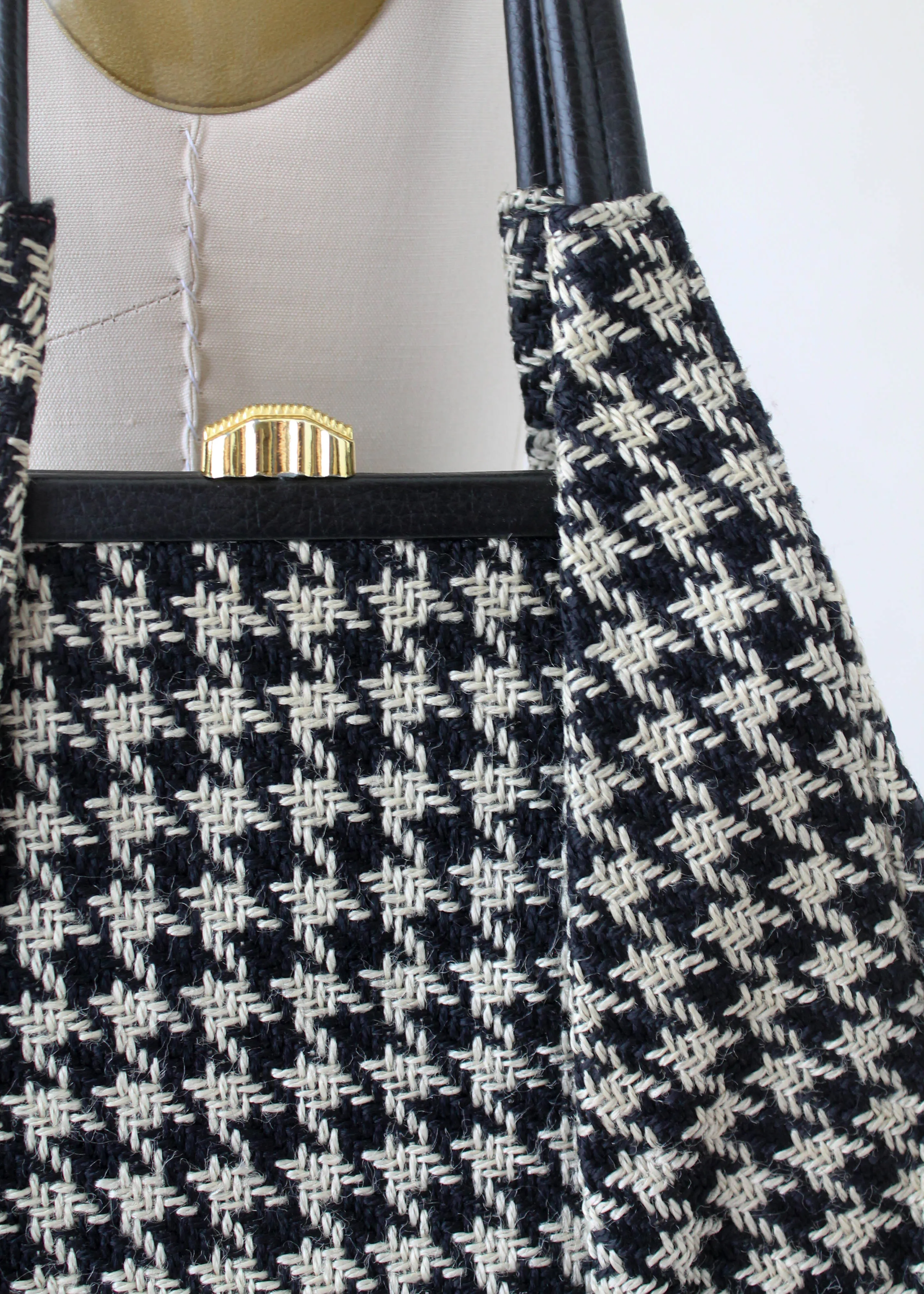 Vintage 1960s Wool Houndstooth Purse