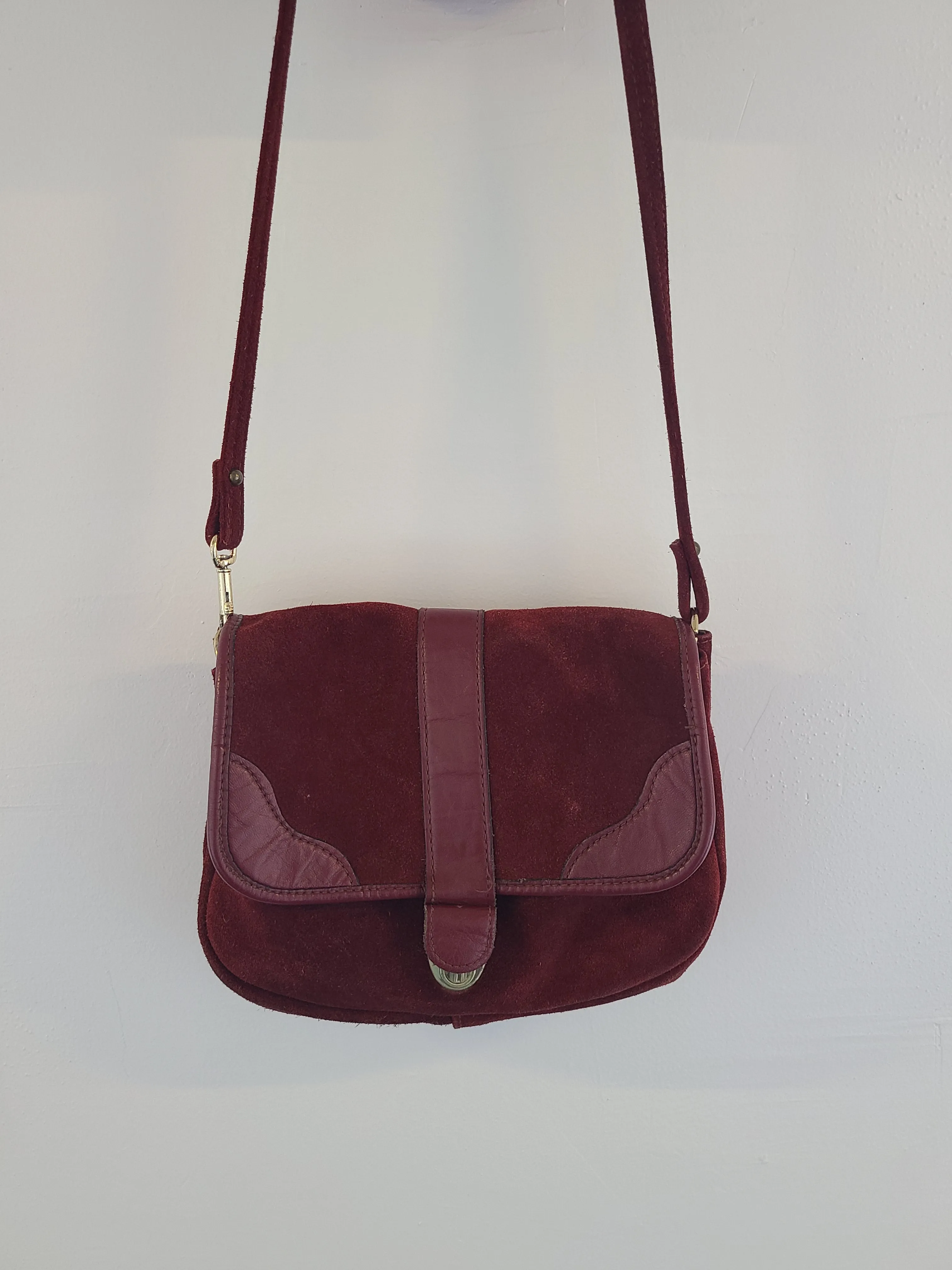 Vintage 1970s Burgundy Suede Shoulder Bag