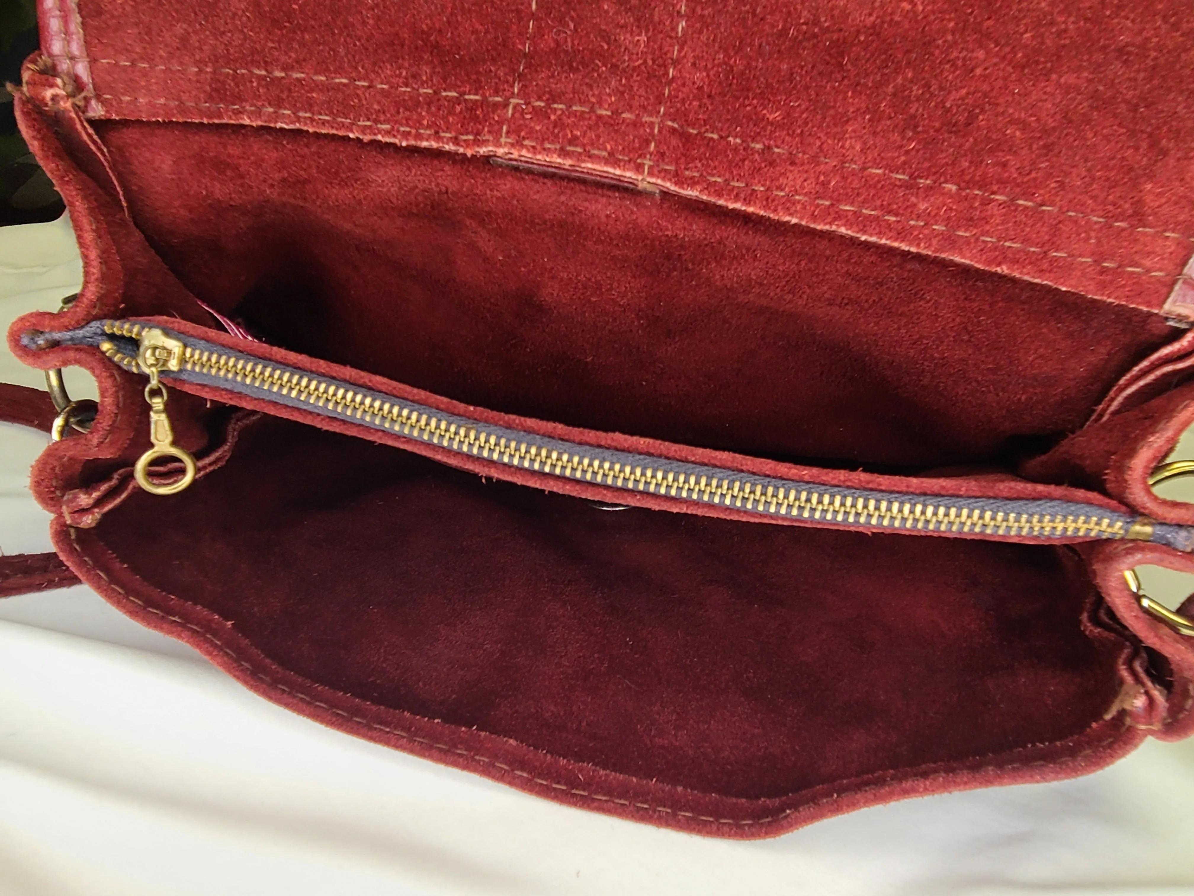 Vintage 1970s Burgundy Suede Shoulder Bag