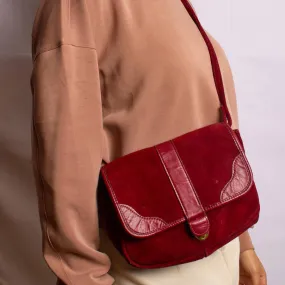 Vintage 1970s Burgundy Suede Shoulder Bag