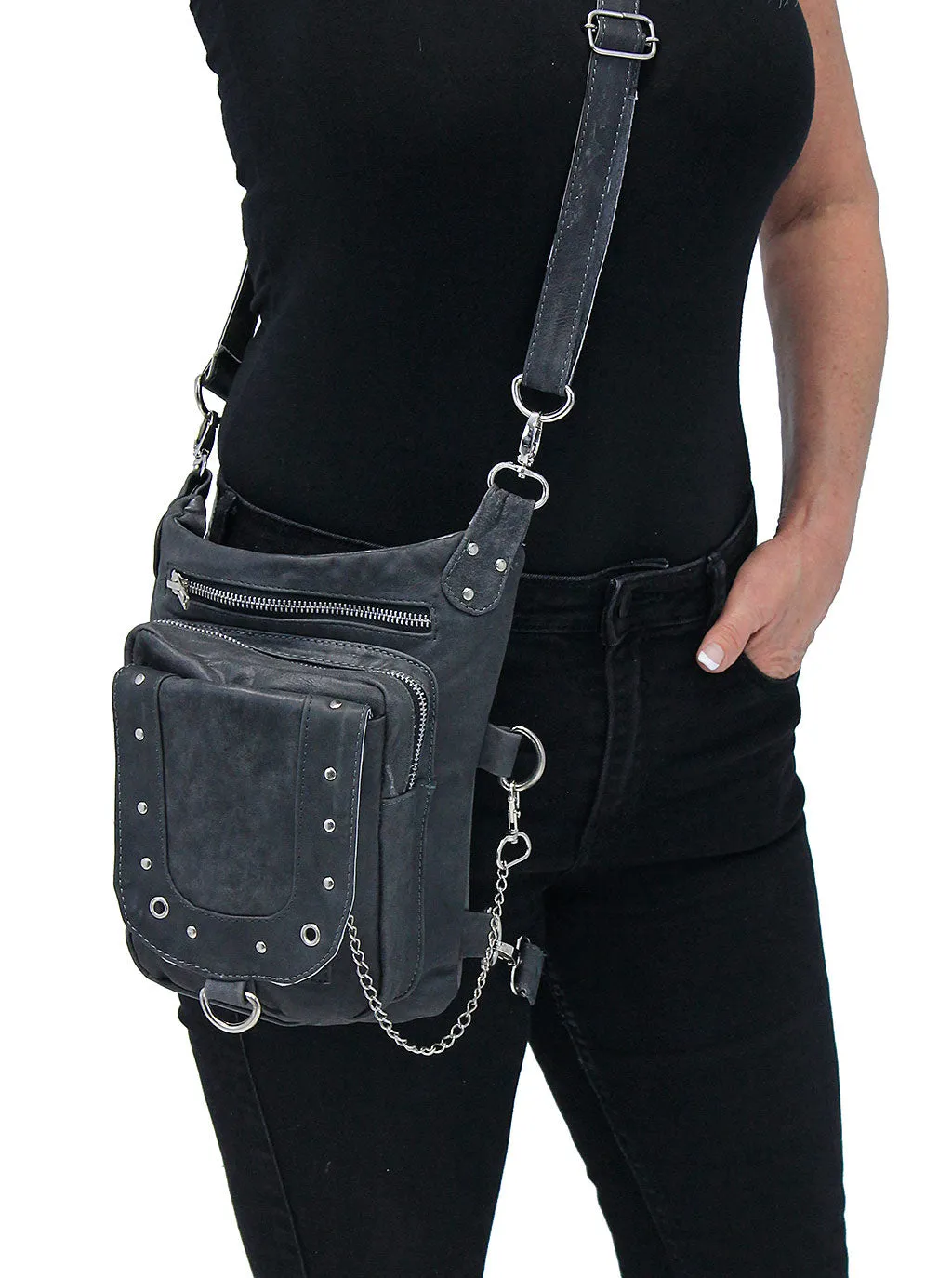 Vintage Gray Leather Thigh Bag #TBA5735GY